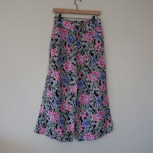LOFT Floral Pull On Wide Leg Pants in Linen Blend Size SP Small Petite Beachwear